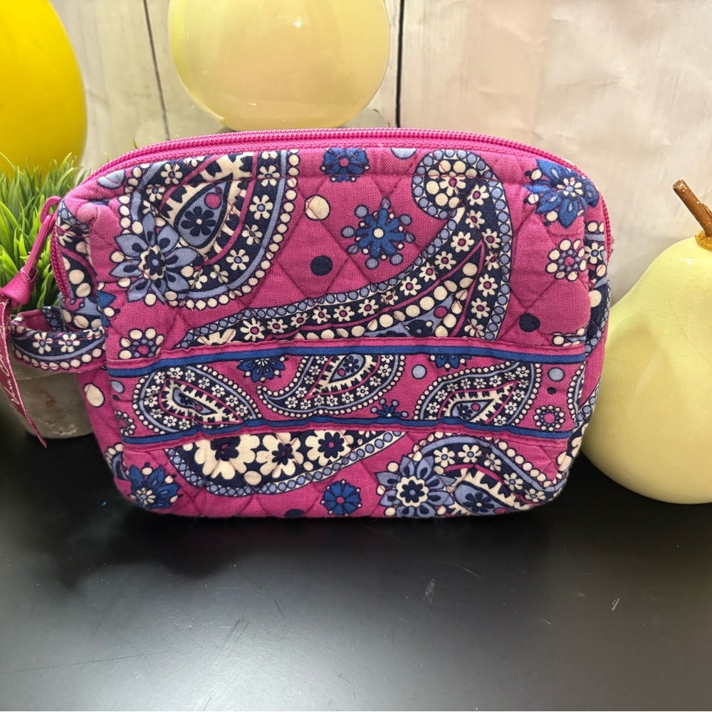 Vera Bradley Pink and Blue Cosmetic Bag with Paisley Design